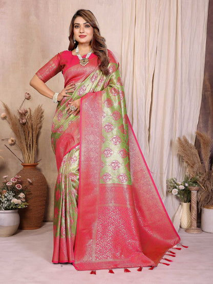 Aastha Fashion Pista Banarasi Tissue Silk Weaving Saree