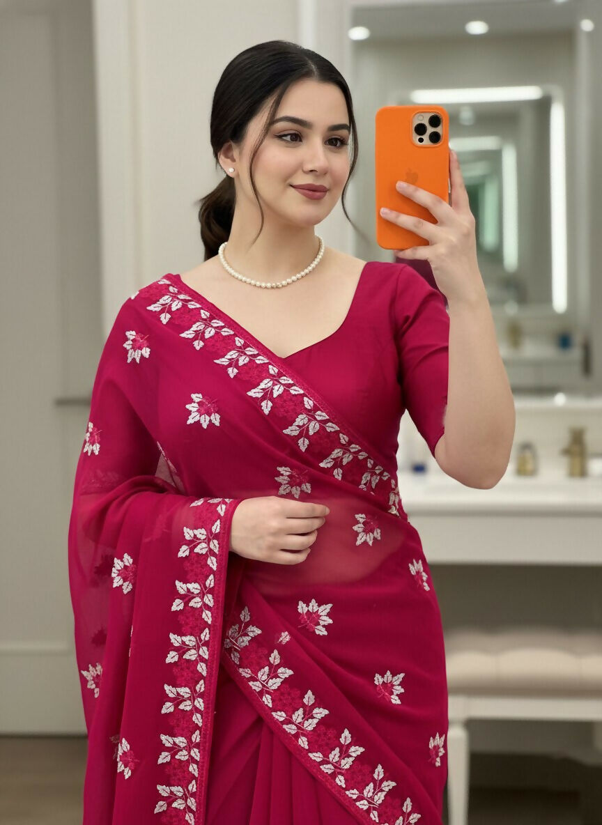 Teeya Creation Womens Latest Stylish Party Wear Soft Net Saree-Pink