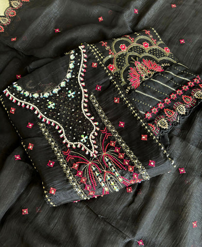 KC Black Pakistani Crunchy Silk Heavy Salwar Kameez For Women