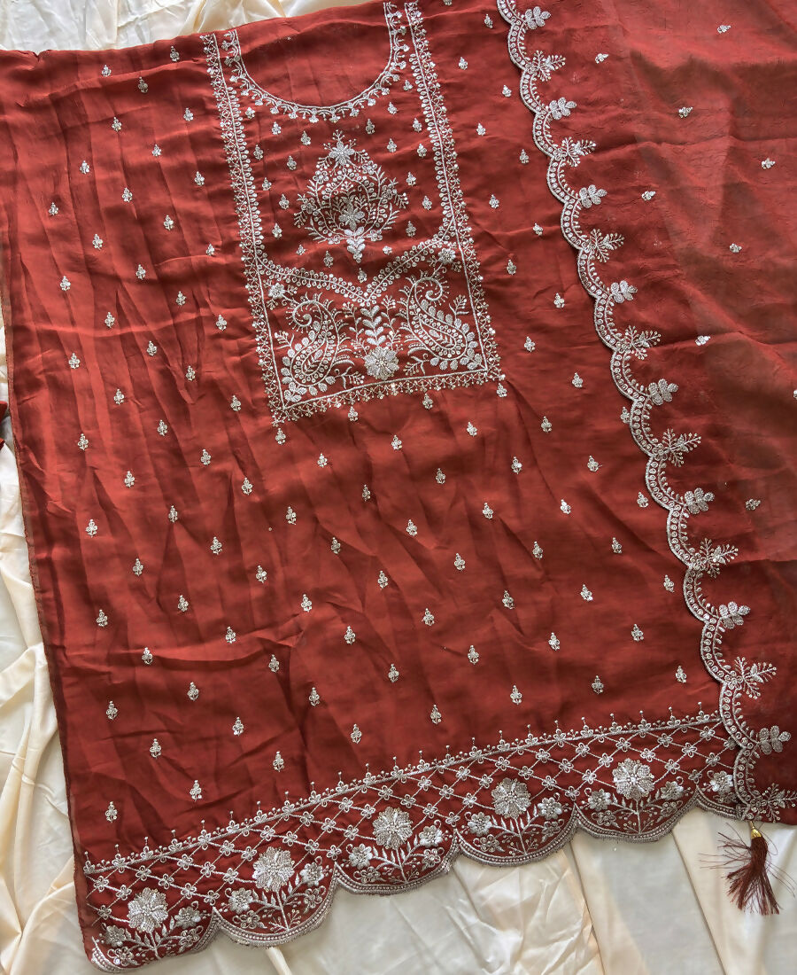 KC Orange Wedding Wear Embroidered Crush Silk Salwar Suit