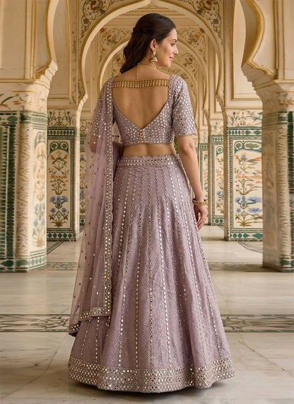 Lehenga Mart Ash Pink Semi Viscose Organza Designer Bollywood Style Wedding Wear Lehenga Choli