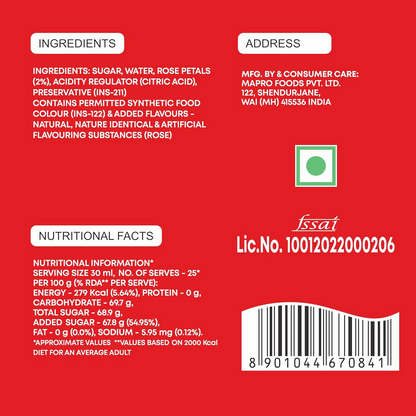 Mapro Rose Sharbat Gluten Free