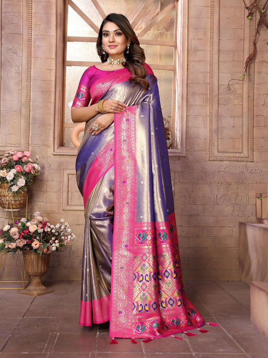 Aastha Fashion Purple Banarasi Tissue Silk Weaving Saree