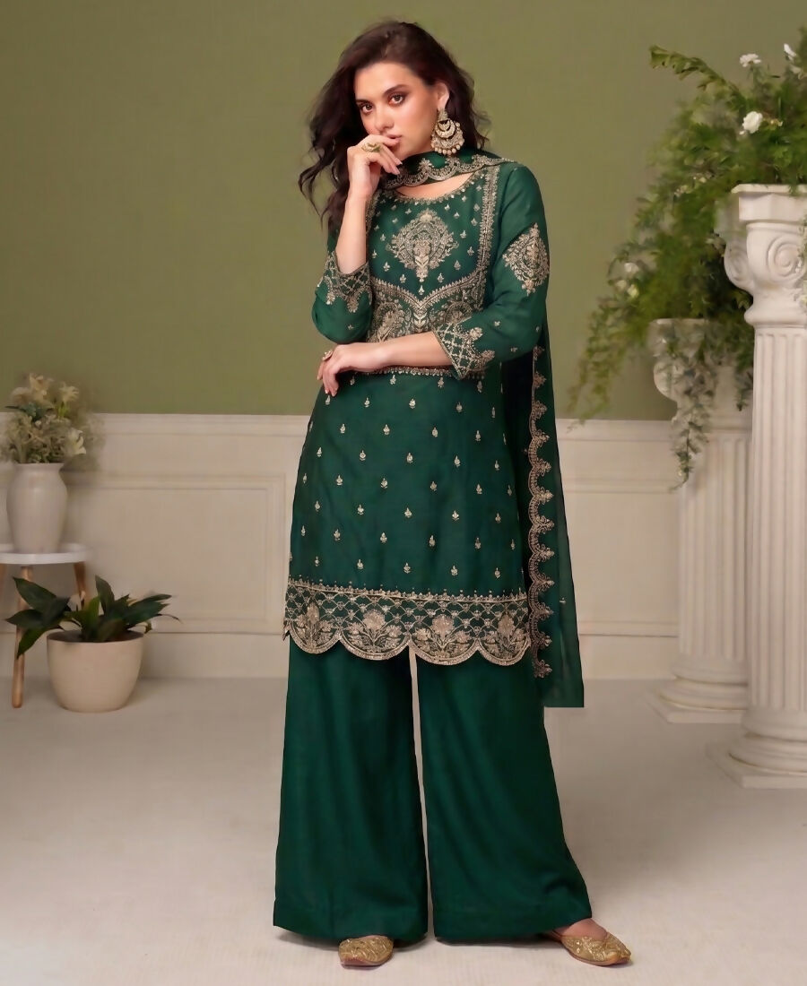 KC Green Wedding Wear Embroidered Crush Silk Salwar Suit