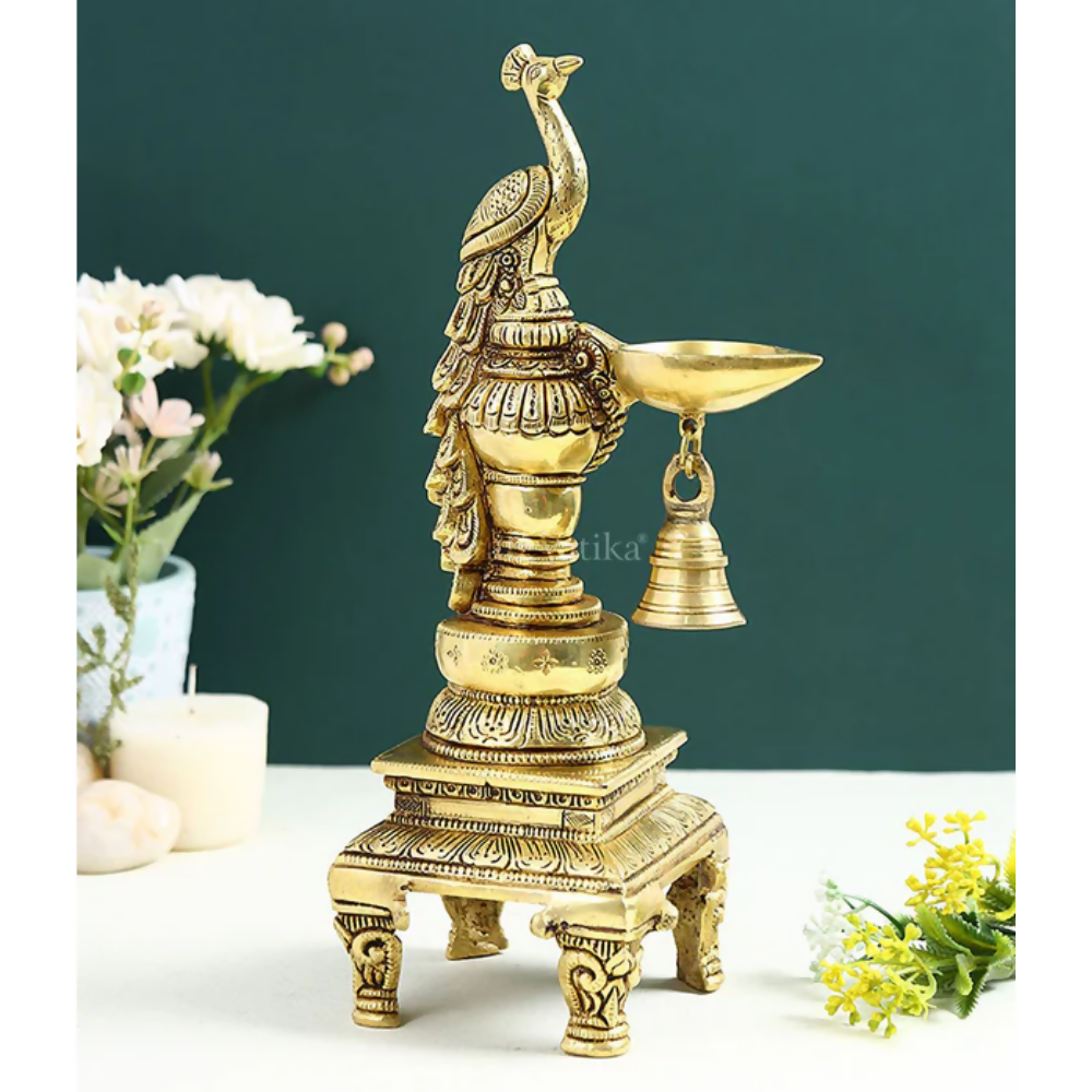 CraftVatika Brass Peacock Decorative Diya For Decoration