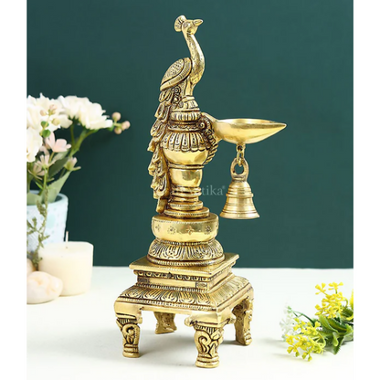 CraftVatika Brass Peacock Decorative Diya For Decoration