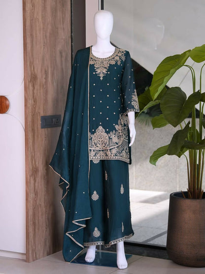 Teeya Creation New Latest Stylish Kurta Palazzo Set - Teal