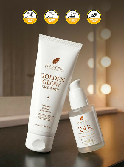 Flawora Set of Golden Glow Face Wash and 24k Golden Glow Face Serum