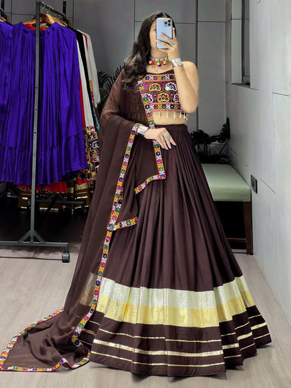 Yash Enterprise Brawn Rayon Cotton Embroidery Semi Stitched Navratri Top Chaniya Choli