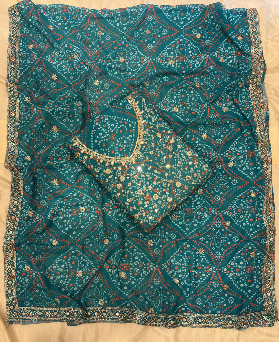 KC Teal Bandhani Printed Heavy Emrboidery Worked Sharara Suit Ethnic Wear