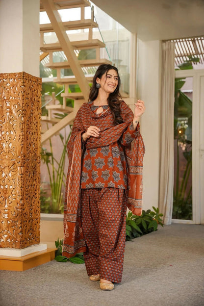 Aayaa Designer Cotton Silk Farshi Salwar Set - Maroon