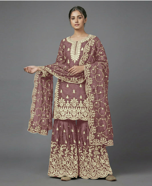 Teeya Creation Womens New Trendy Pure Gmy Silk With Heavy Embroidery Sequence Work Kurta Set