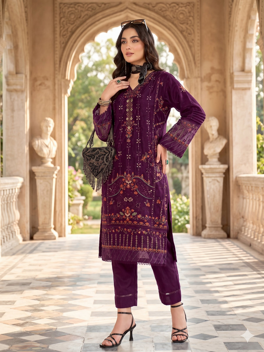 Teeya Creation Womens New Net With Heavy Embroiedery With Sequence Work Purple Kurta Set