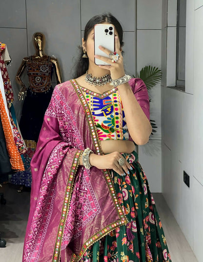 Yash Enterprise Green Silk Embroidery Semi Stitched Navratri Chaniya Choli