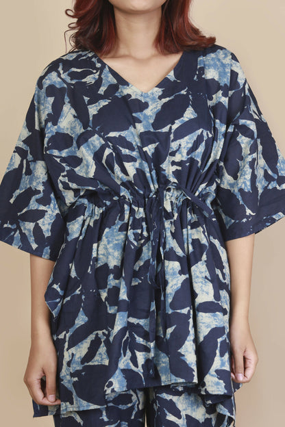 Breathables WomenS Loungewear Kaftan Cotton Blue Floral Print Co-Ord Set