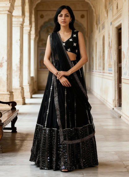 Lehenga Mart Black Gerogette Designer Bollywood Style Wedding Wear Lehenga Choli