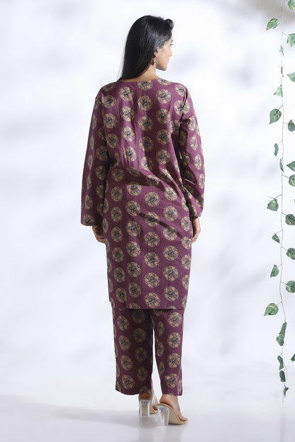 Breathables Wine Butta Print Cotton Kurta & Pants Set