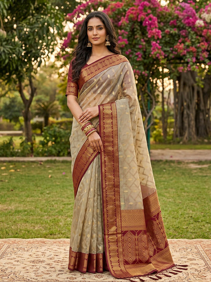 Shree Shyam Fashion Chiku With Red Cotton Saree