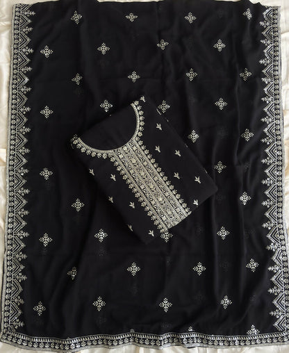KC Black Georgette Straight Suit With Heavy Embroidery