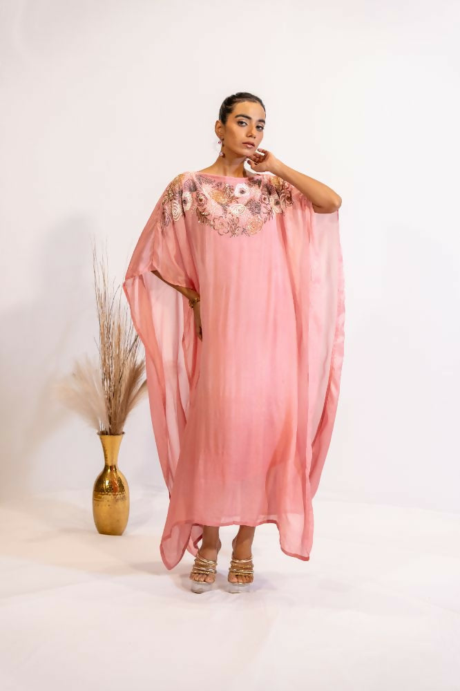 Timaraa Blush Pink Sequined & Beaded Kaftan Dress