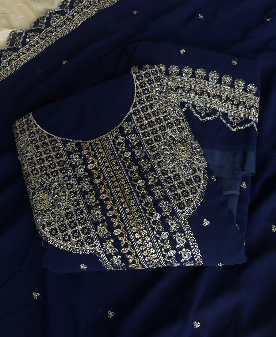 KC New Georgette Short Salwar Kameez Pakistani Style Navy Blue