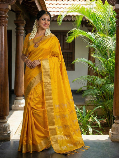 Anaita Yellow Silk Saree With Blouse Piece
