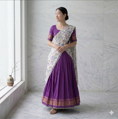 Teeya Creation Womens New Trendy Purple Traditional Pleated Lehenga Choli Set with Floral Printed Dupatta and Contrast Zari Border Set