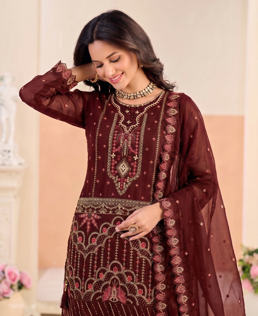 KC Red Pakistani Crunchy Silk Heavy Salwar Kameez For Women
