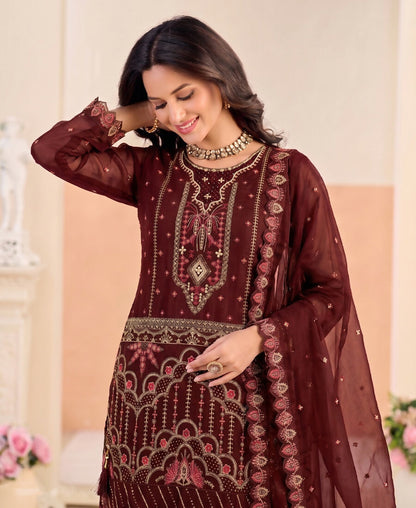 KC Red Pakistani Crunchy Silk Heavy Salwar Kameez For Women