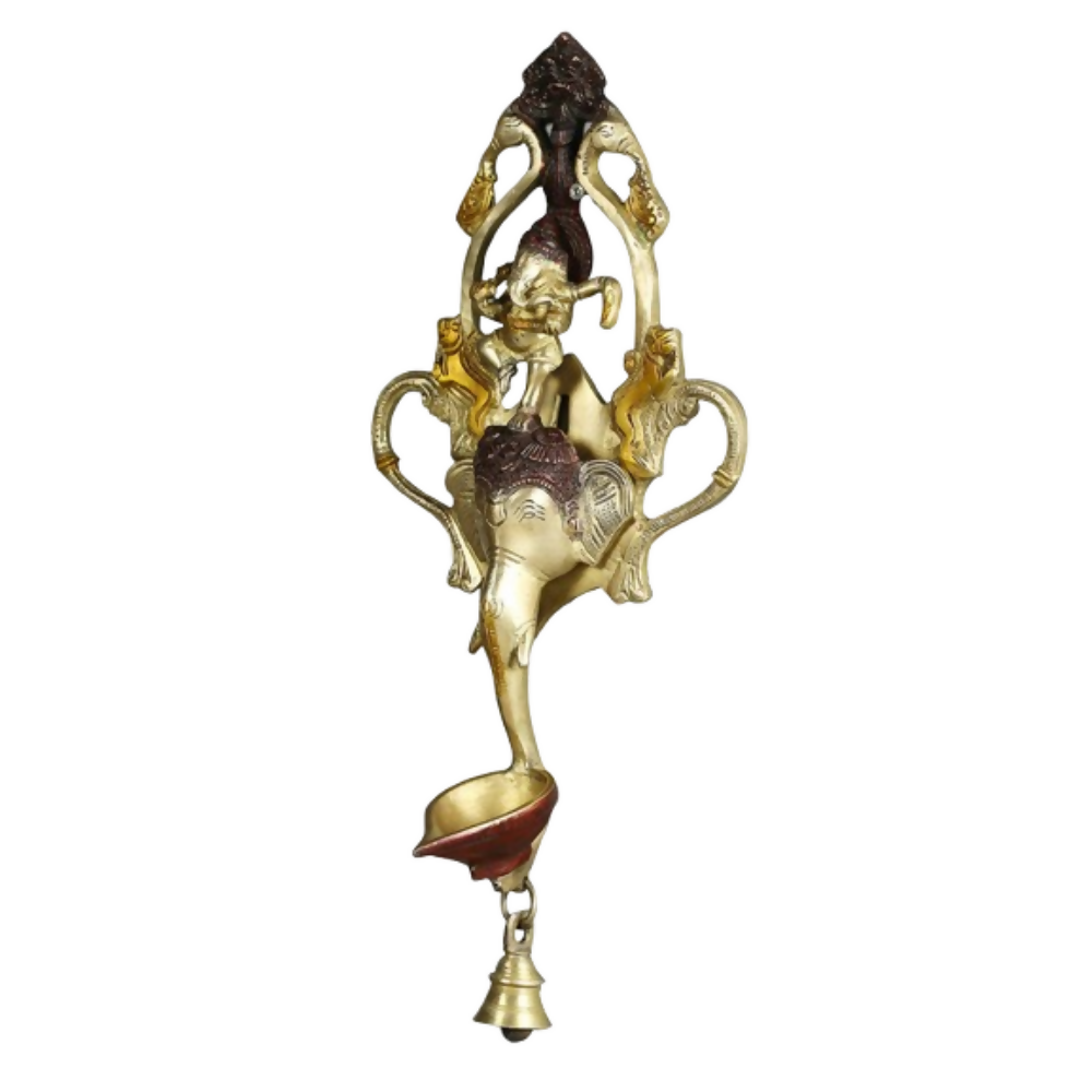 CraftVatika Ganesha Design Spiritual Brass Bell Oil Diya Lamp