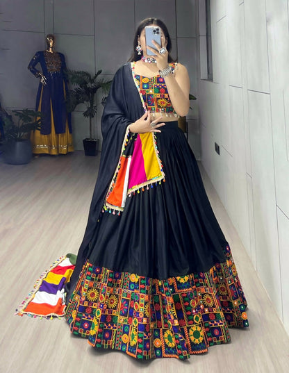 Yash Enterprise Black Rayon Cotton Embroidery Semi Stitched Navratri Chaniya Choli