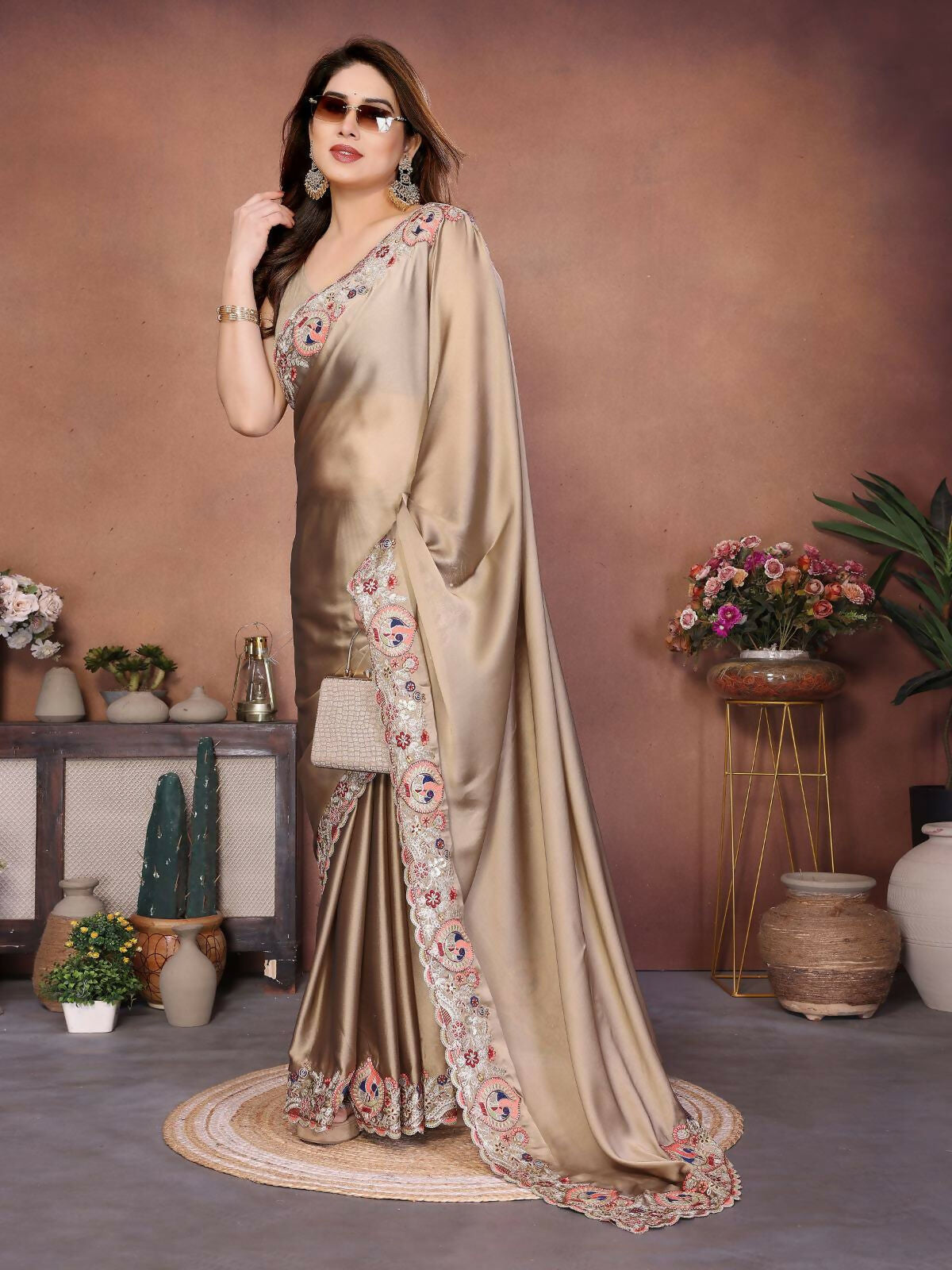 Teeya Creation New Trendy Party Wear Soft Silk Saree-Brown