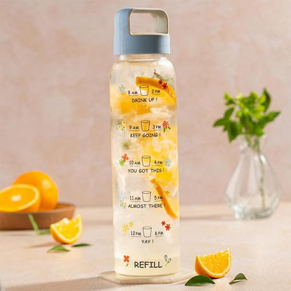 Borosil Neo Motivational Time Marker Bottle with Husk Lid