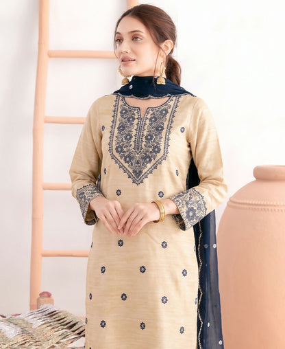 KC Khadi Cotton White Suit With Blue Dupatta 3 Piece Pair For Women