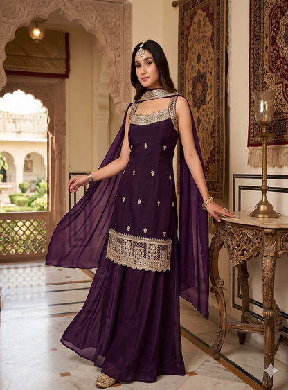 Teeya Creation Elegant Purple Ethnic Suit Set With Dupatta