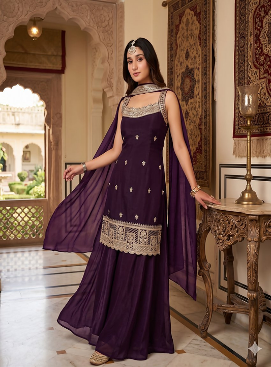 Teeya Creation Elegant Purple Ethnic Suit Set With Dupatta