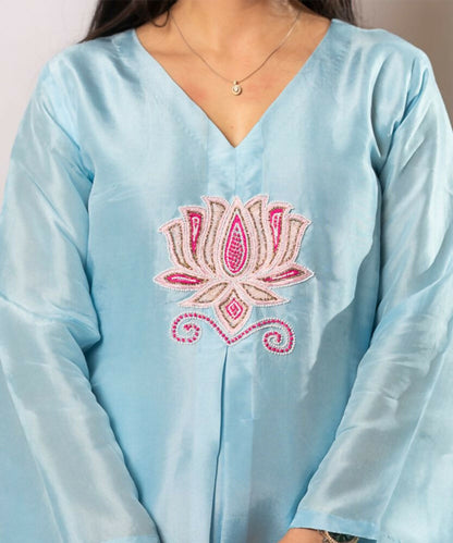Timaraa Azure Lotus  Handcrafted Upada Silk Co-Ord Set