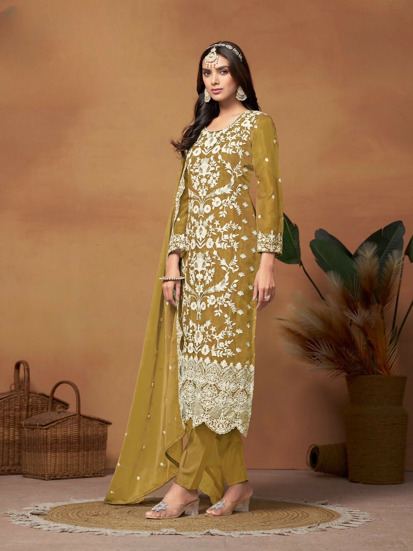 Anaita Mehendi Embroidered Soft Organza Salwar Suit