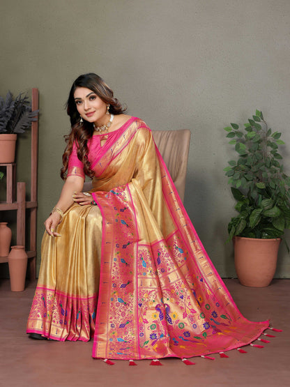 Aastha Fashion Gold Tissue Silk Paithani Woven Saree