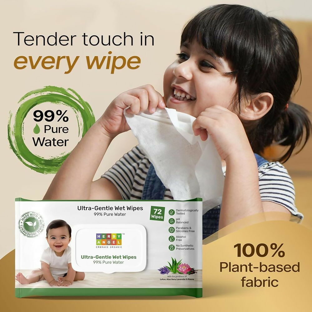 Herby Angel Ultra Gentle Baby Wipes with 99% Pure Water
