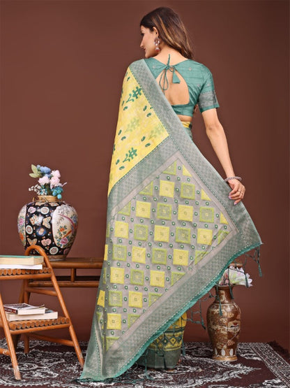Anaita Yellow Banarasi Silk Saree With Blouse