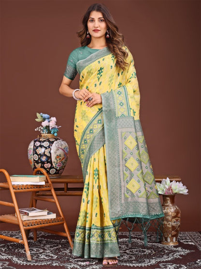 Anaita Yellow Banarasi Silk Saree With Blouse