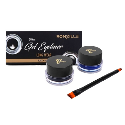 Ronzille 36Hr Waterproof And Smudge Proof Long Wear Gel Eyeliner With Brush - Black And Blue