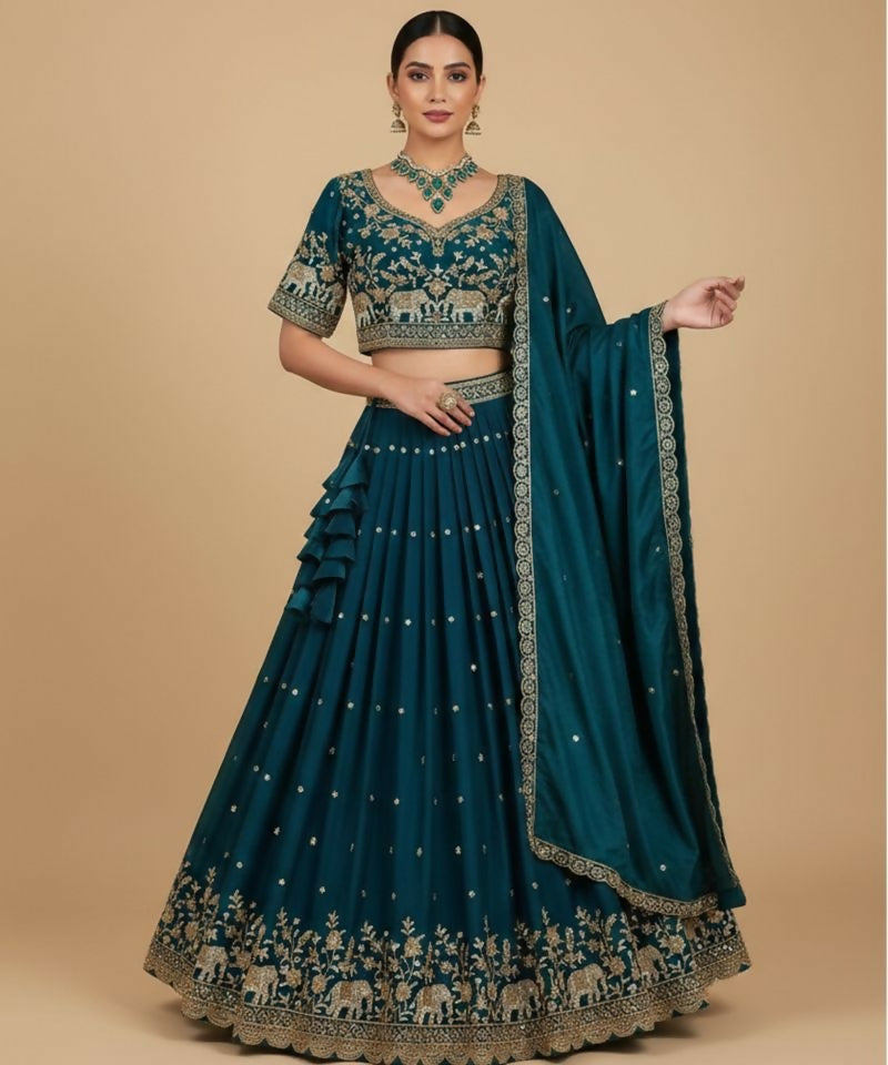 Lehenga Mart Tealblue Vichitra Silk Designer Bollywood Style Wedding Wear Lehenga Choli