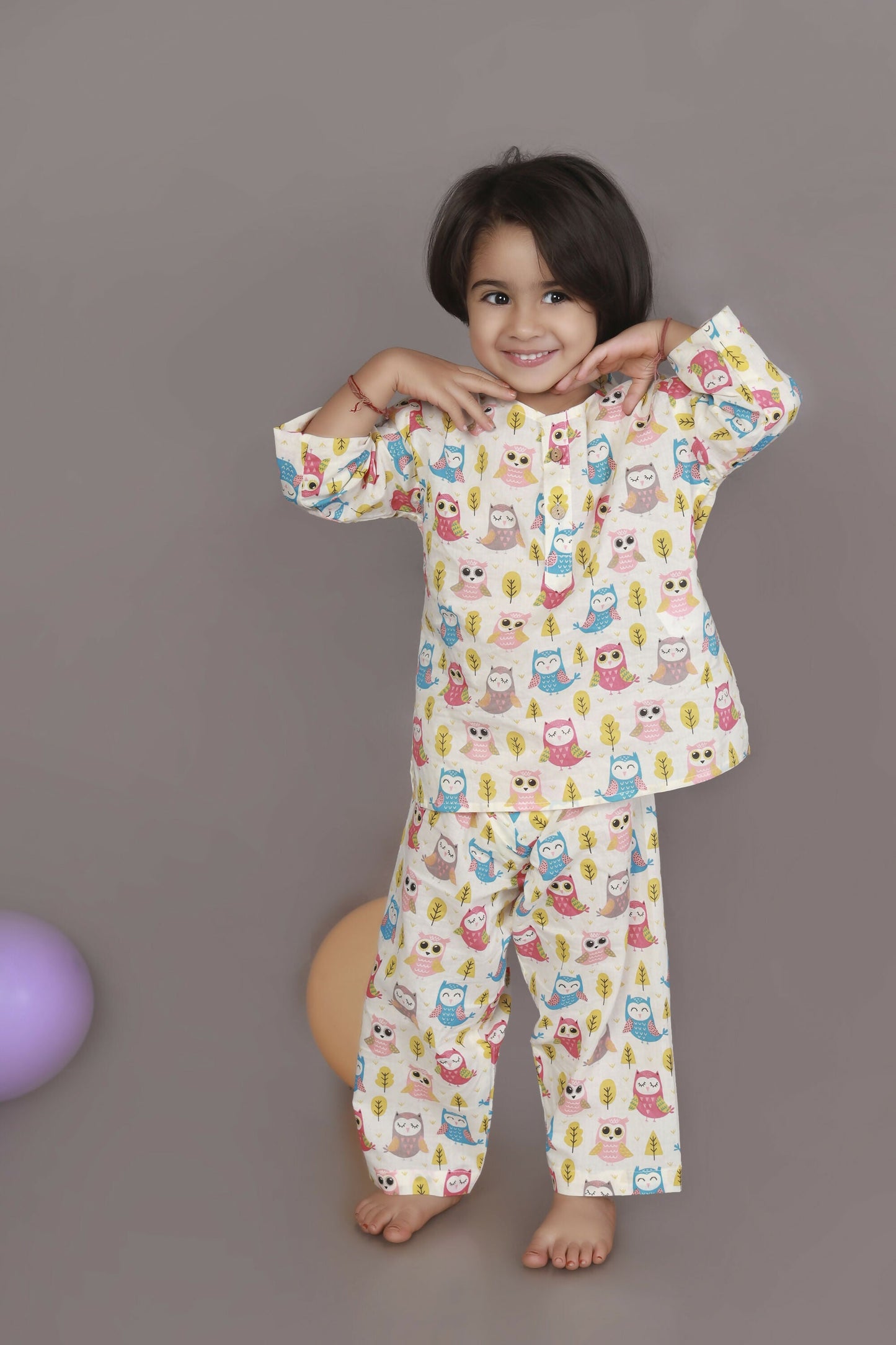 Breathables Wine Cotton Camel Print Night Suit For Kids