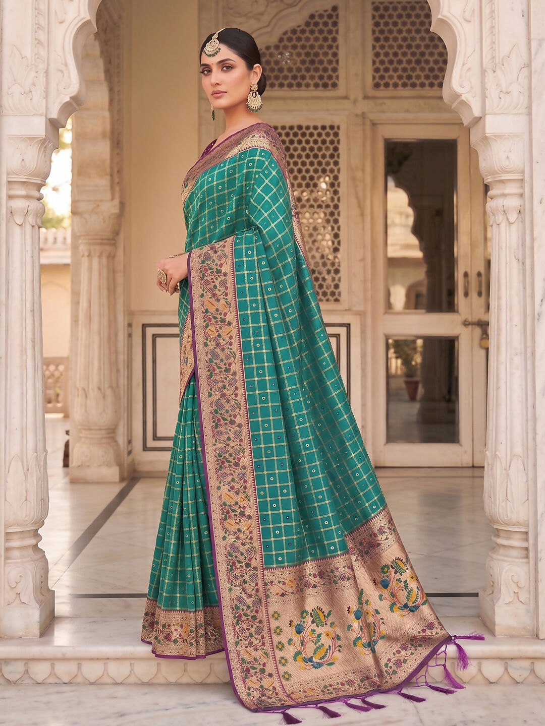 Shree Shyam Fashion Rama Green Banarasi Silk Blend Saree