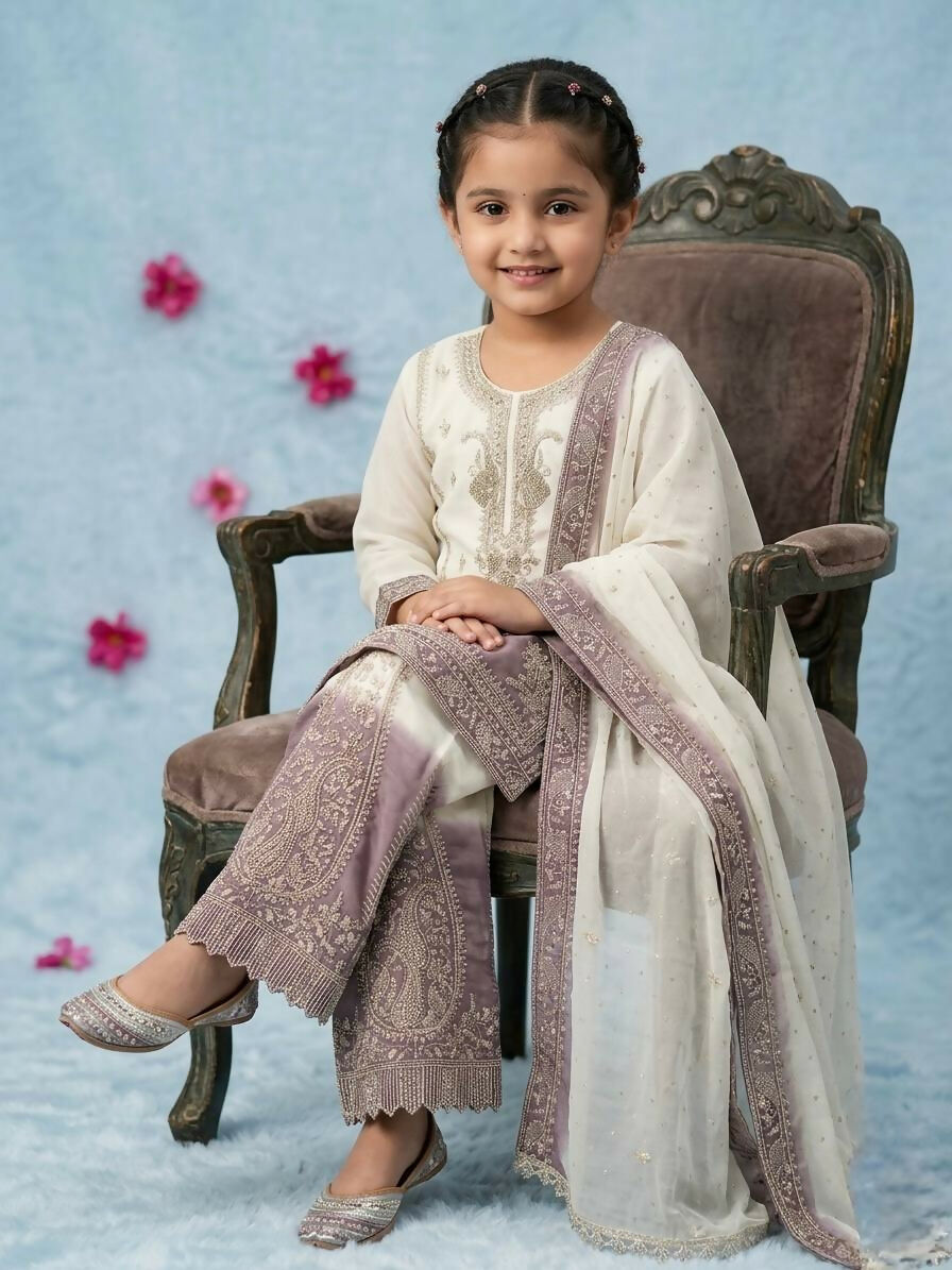 Teeya Creation New Kids Collection Trendy Stylish Kids Wear Heavy Embroidery Sequence Work Kurta Set -Purple