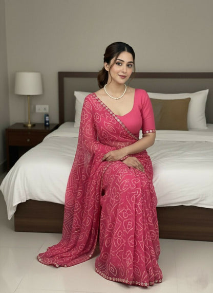 Teeya Creation Womens New Simply Daily Wear Georgette Saree-Pink
