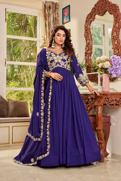 Teeya Creation Womens Casual Party Wear Heavy 5mm Sequence Embroidery Work Purple Gown Set