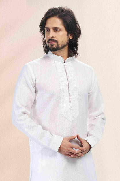 Raivat Ethnic Linen Cotton Pintux Work Kurta Pajama In Off White Colour